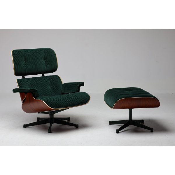 2023 Unique Edition Vitra Eames Lounge Chair and Ottoman XL | Green Velvet, Santos Palisander - Image 3