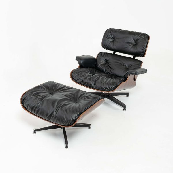 1958 1st Gen Herman Miller Eames Lounge Chair and Ottoman | Black Leather, Brazilian Rosewood - Image 2