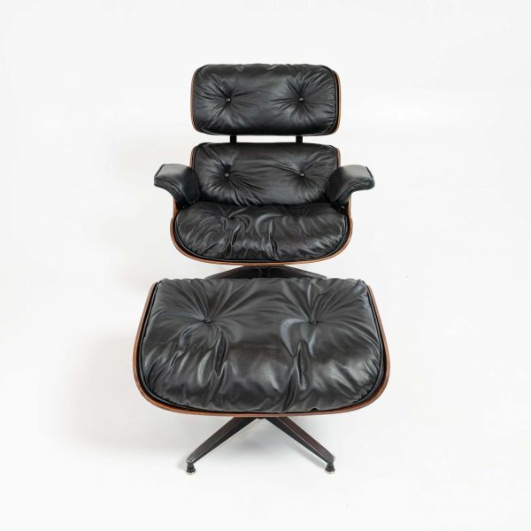 1958 1st Gen Herman Miller Eames Lounge Chair and Ottoman | Black Leather, Brazilian Rosewood - Image 3