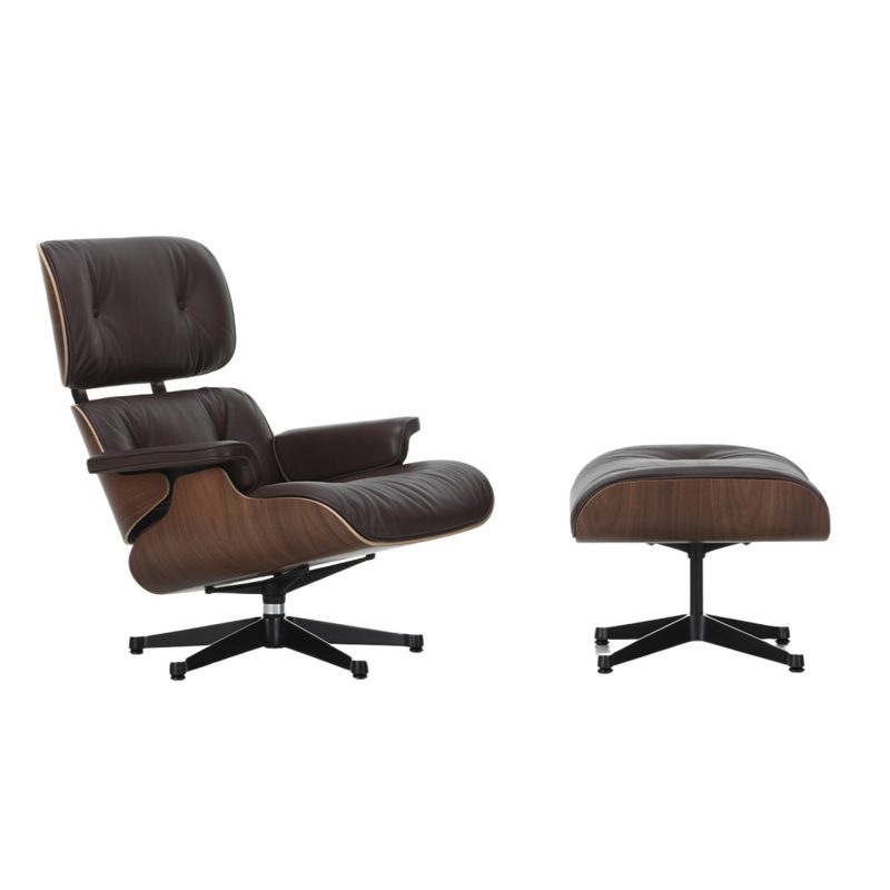 2023 Vitra Eames Lounge Chair and Ottoman, XL | Dark Brown Leather, Dark Walnut