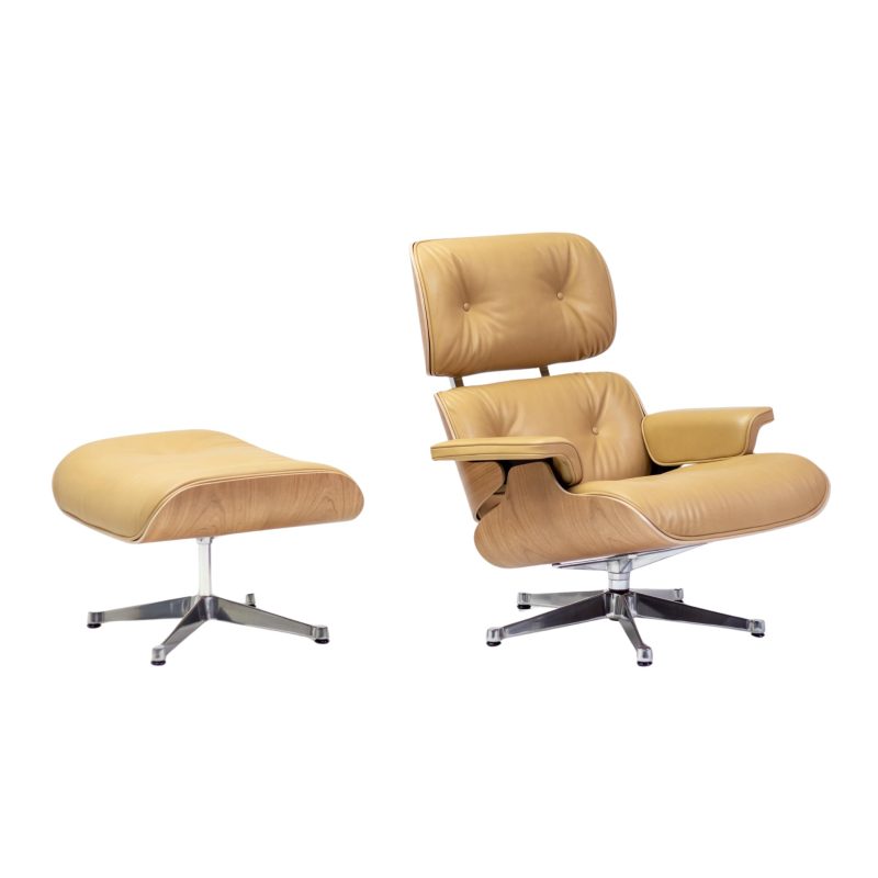 2023 Vitra Eames Lounge Chair and Ottoman, XL | Caramel Leather, American Cherry