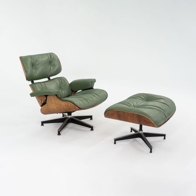 1971 Herman Miller Eames Lounge Chair and Ottoman | Khaki Green Leather, Zebrawood
