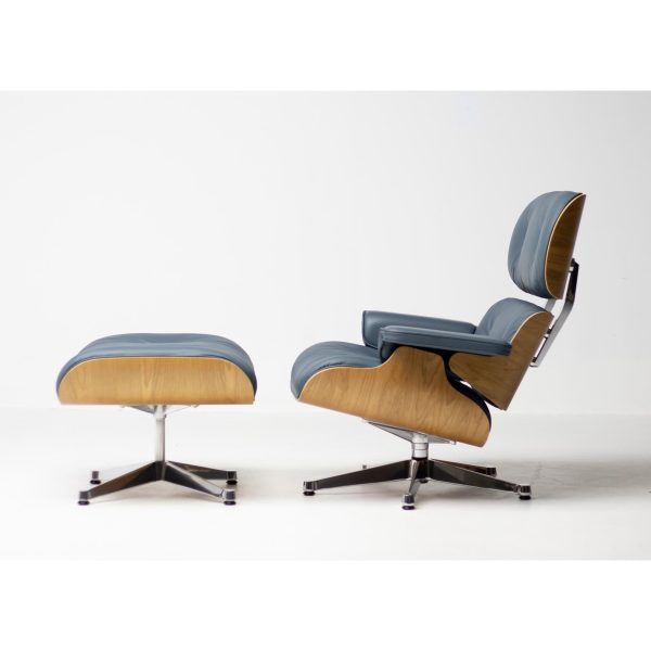 2023 Vitra Eames Lounge Chair and Ottoman, XL | Smoke Blue Leather, American Cherry - Image 3