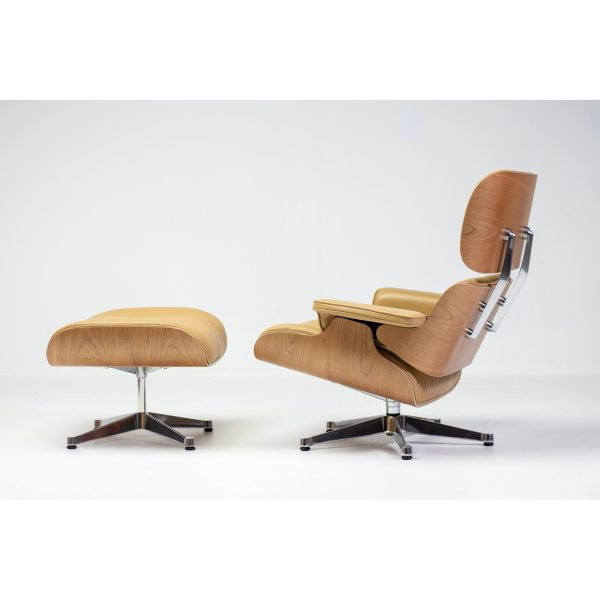 2023 Vitra Eames Lounge Chair and Ottoman, XL | Caramel Leather, American Cherry - Image 4