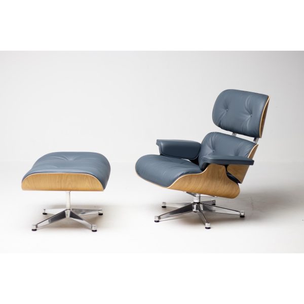 2023 Vitra Eames Lounge Chair and Ottoman, XL | Smoke Blue Leather, American Cherry - Image 5