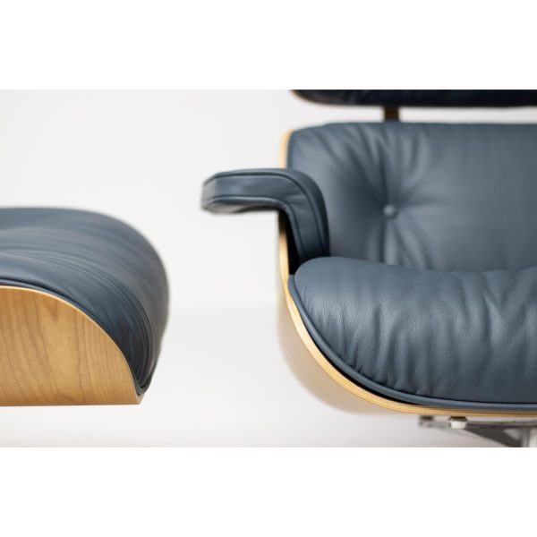 2023 Vitra Eames Lounge Chair and Ottoman, XL | Smoke Blue Leather, American Cherry - Image 9
