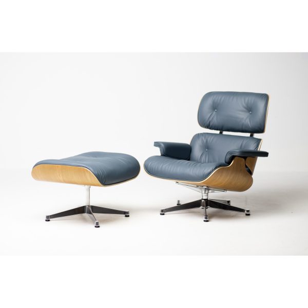 2023 Vitra Eames Lounge Chair and Ottoman, XL | Smoke Blue Leather, American Cherry - Image 6