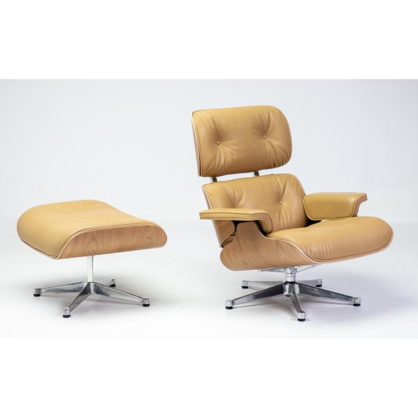 2023 Vitra Eames Lounge Chair and Ottoman, XL | Caramel Leather, American Cherry - Image 3