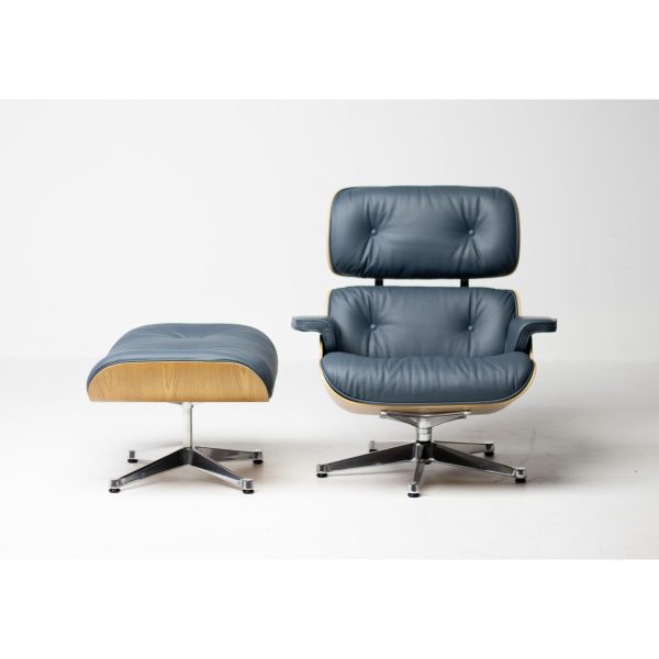 2023 Vitra Eames Lounge Chair and Ottoman, XL | Smoke Blue Leather, American Cherry - Image 2